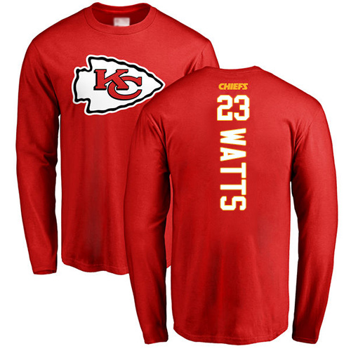 Men Kansas City Chiefs #23 Watts Armani Red Backer Long Sleeve T-Shirt->kansas city chiefs->NFL Jersey